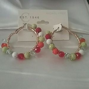 NEW RED GREEN ORANGE WHITE EARRINGS NICKEL FREE